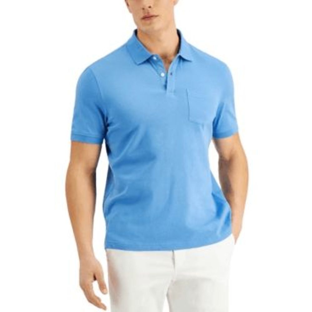 Club Room Men's Solid Jersey Polo with Pocket, Pacific Coast Blue, XL NWT